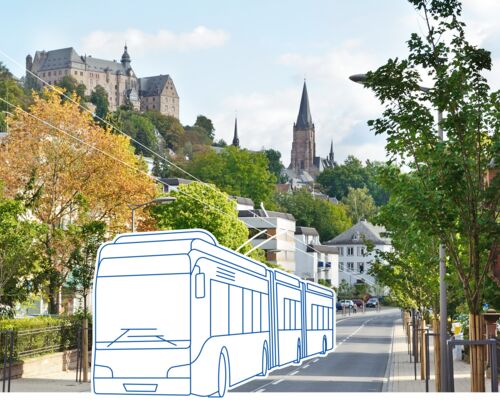 Grafik Oberleitungsbus innerhalb der Stadt Marburg